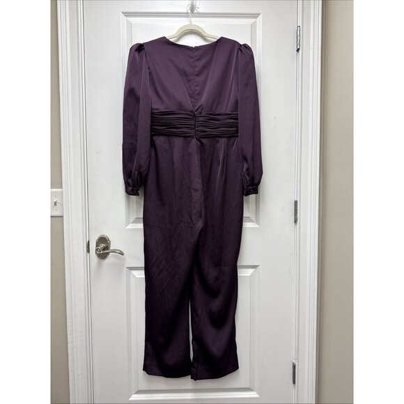 MAC DUGGAL Size 14 Plum 2647 Front Twist V-Neck Long Puff Sleeve Jumpsuit New - Picture 7 of 10